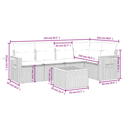 6 Piece Garden Sofa Set with Cushions Grey Poly Rattan