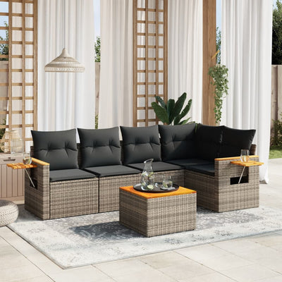 6 Piece Garden Sofa Set with Cushions Grey Poly Rattan