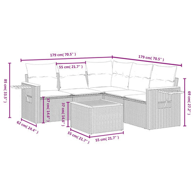 6 Piece Garden Sofa Set with Cushions Grey Poly Rattan