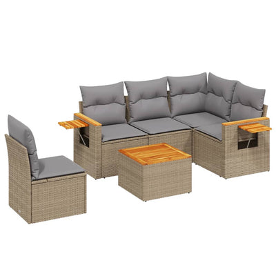 6 Piece Garden Sofa Set with Cushions Beige Poly Rattan