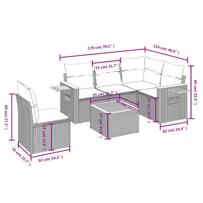 6 Piece Garden Sofa Set with Cushions Beige Poly Rattan