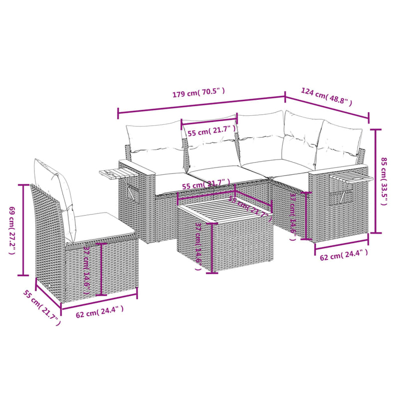 6 Piece Garden Sofa Set with Cushions Beige Poly Rattan