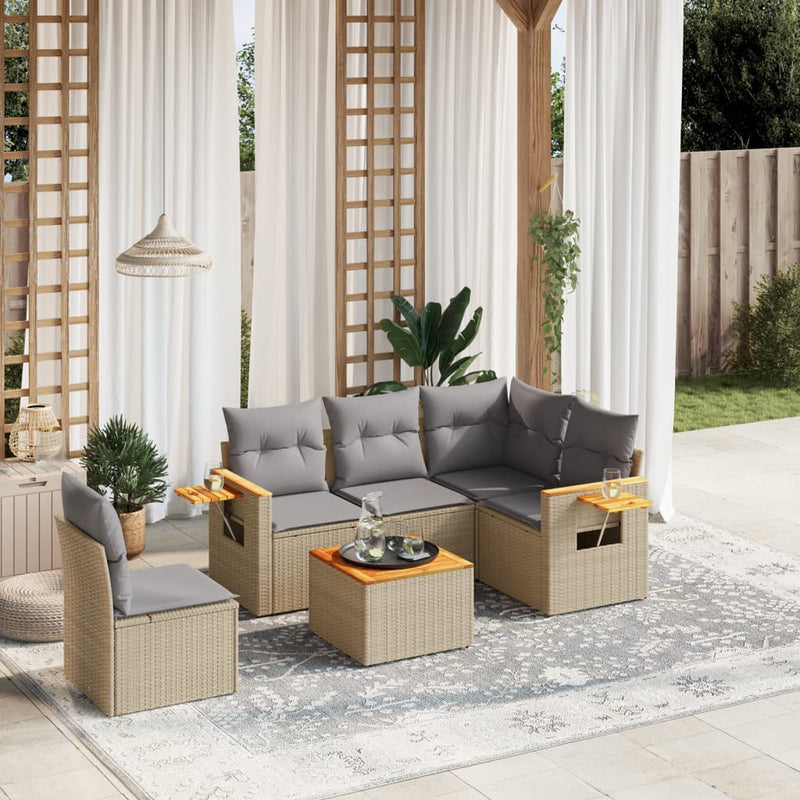 6 Piece Garden Sofa Set with Cushions Beige Poly Rattan