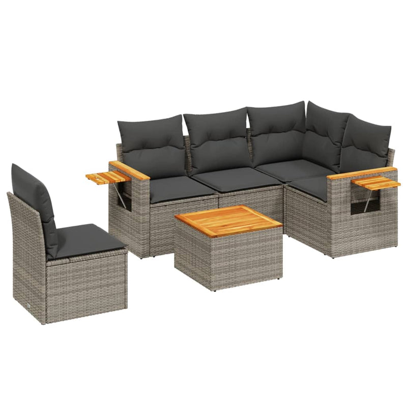 6 Piece Garden Sofa Set with Cushions Grey Poly Rattan