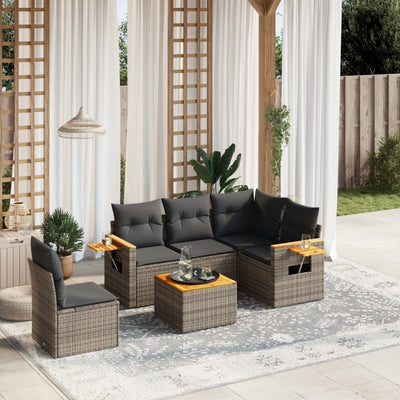 6 Piece Garden Sofa Set with Cushions Grey Poly Rattan