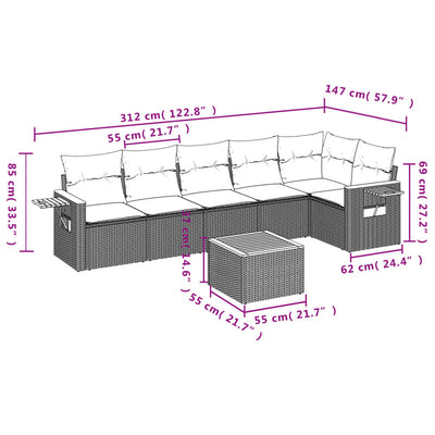 7 Piece Garden Sofa Set with Cushions Grey Poly Rattan