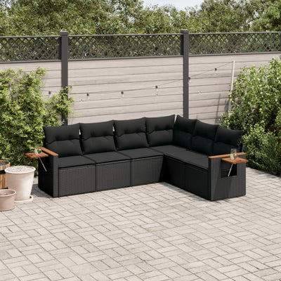 6 Piece Garden Sofa Set with Cushions Black Poly Rattan