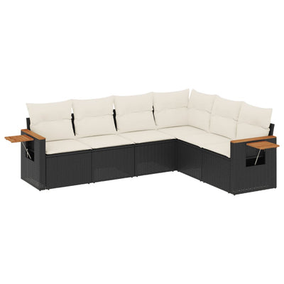 6 Piece Garden Sofa Set with Cushions Black Poly Rattan