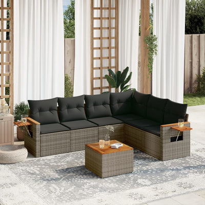 7 Piece Garden Sofa Set with Cushions Grey Poly Rattan