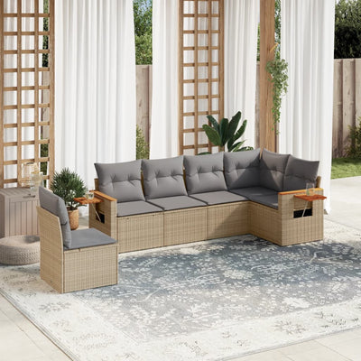 6 Piece Garden Sofa Set with Cushions Beige Poly Rattan