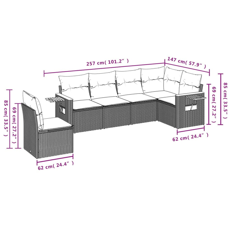 6 Piece Garden Sofa Set with Cushions Grey Poly Rattan