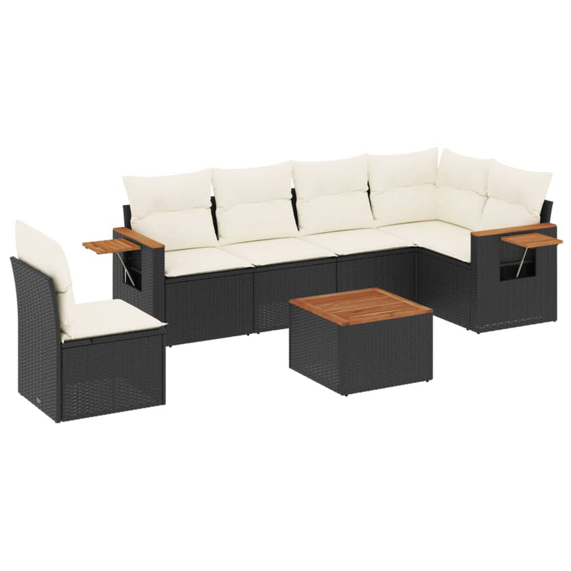 7 Piece Garden Sofa Set with Cushions Black Poly Rattan