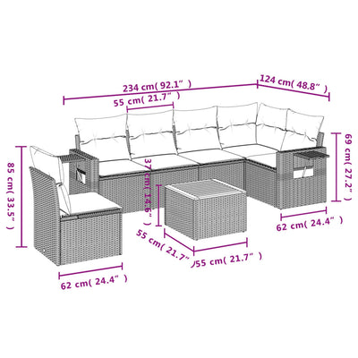 7 Piece Garden Sofa Set with Cushions Grey Poly Rattan