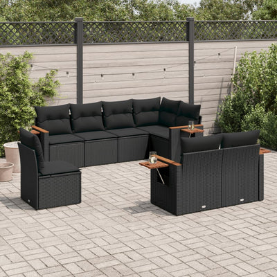 8 Piece Garden Sofa Set with Cushions Black Poly Rattan