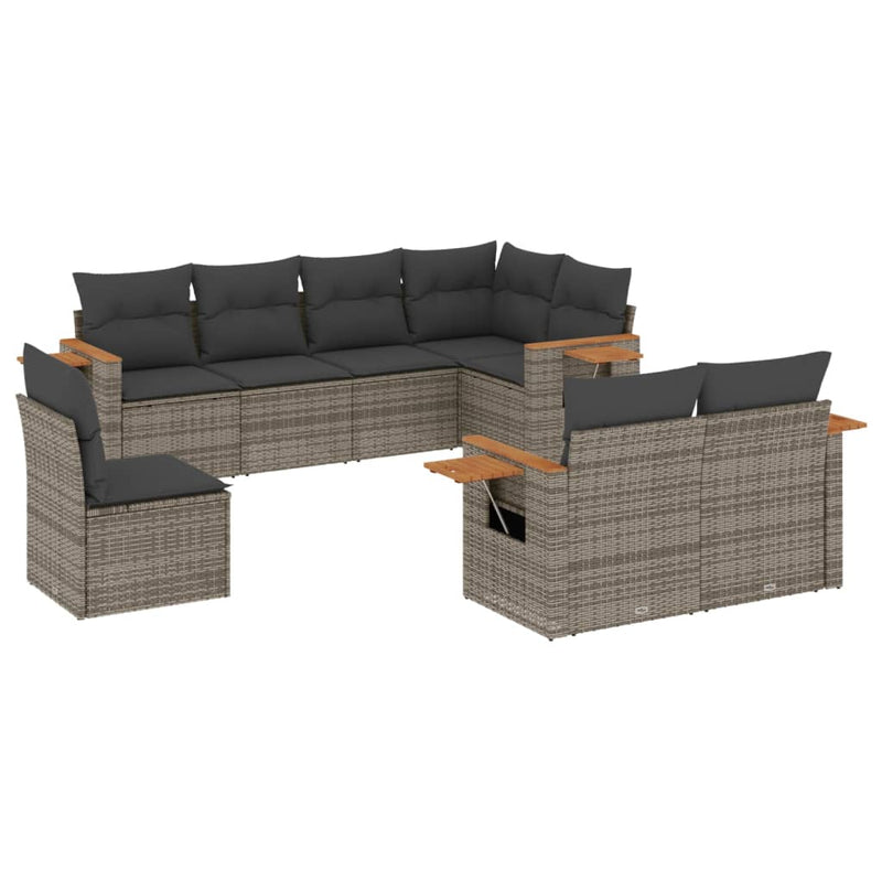 8 Piece Garden Sofa Set with Cushions Grey Poly Rattan