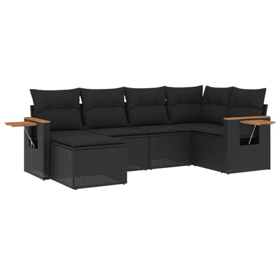 6 Piece Garden Sofa Set with Cushions Black Poly Rattan