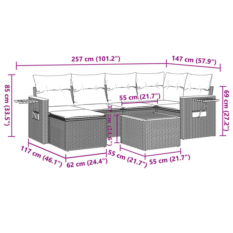 7 Piece Garden Sofa Set with Cushions Black Poly Rattan