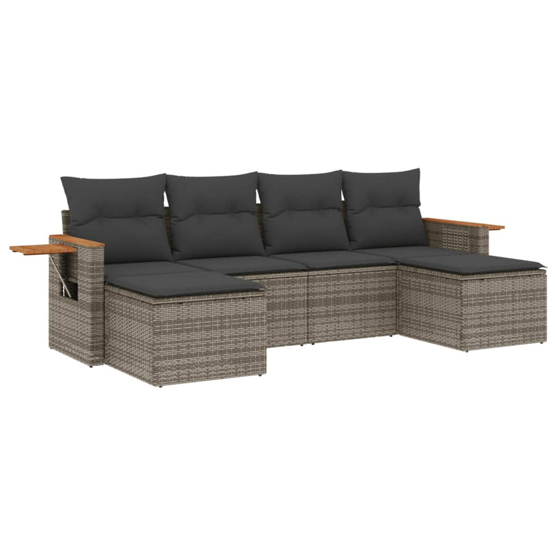 6 Piece Garden Sofa Set with Cushions Grey Poly Rattan