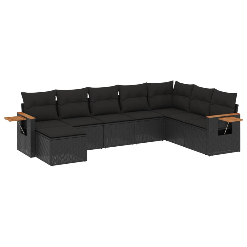 8 Piece Garden Sofa Set with Cushions Black Poly Rattan