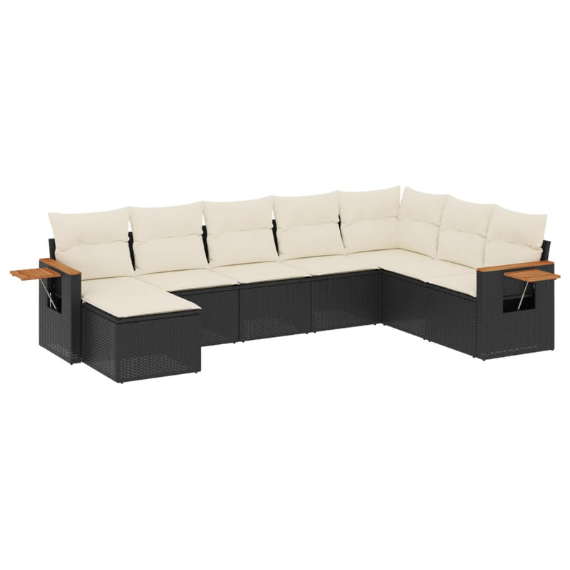 8 Piece Garden Sofa Set with Cushions Black Poly Rattan