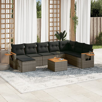 9 Piece Garden Sofa Set with Cushions Grey Poly Rattan