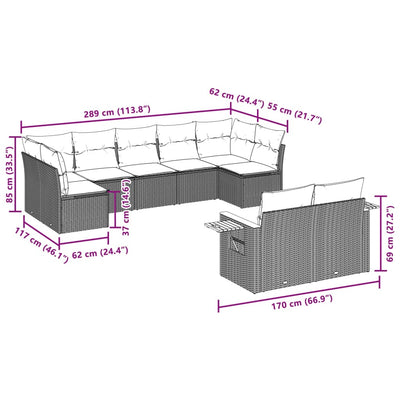 9 Piece Garden Sofa Set with Cushions Beige Poly Rattan