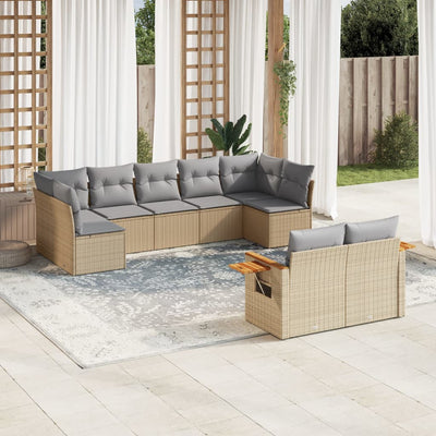 9 Piece Garden Sofa Set with Cushions Beige Poly Rattan