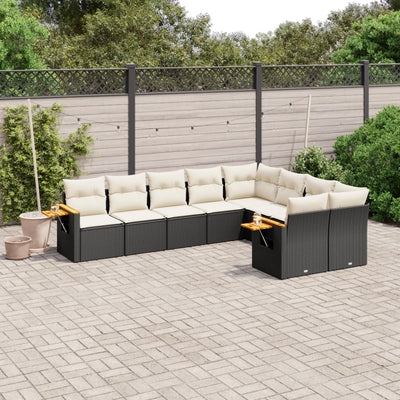 9 Piece Garden Sofa Set with Cushions Black Poly Rattan