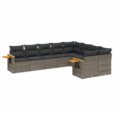 9 Piece Garden Sofa Set with Cushions Grey Poly Rattan