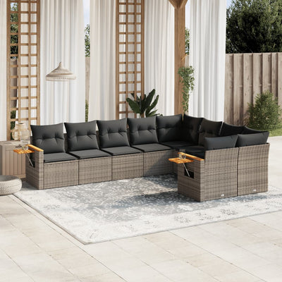 9 Piece Garden Sofa Set with Cushions Grey Poly Rattan