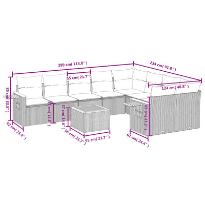 10 Piece Garden Sofa Set with Cushions Grey Poly Rattan