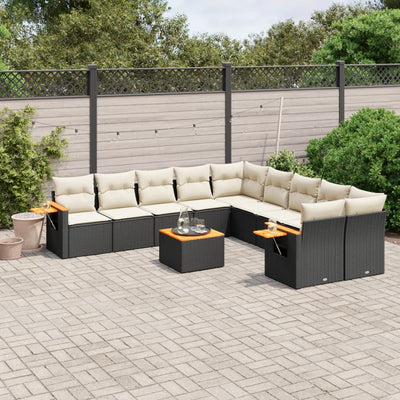 11 Piece Garden Sofa Set with Cushions Black Poly Rattan