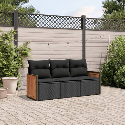 3 Piece Garden Sofa Set with Cushions Black Poly Rattan