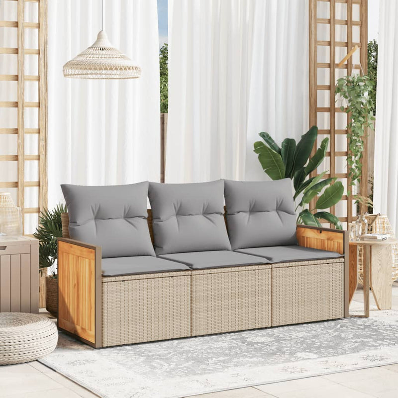 3 Piece Garden Sofa Set with Cushions Beige Poly Rattan