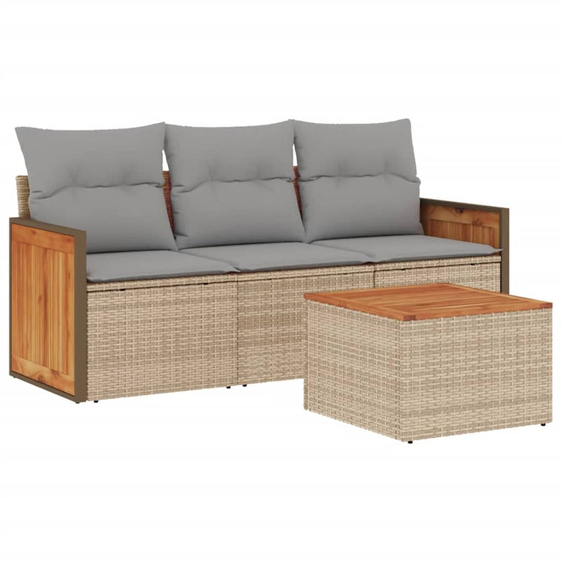 4 Piece Garden Sofa Set with Cushions Beige Poly Rattan