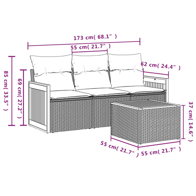 4 Piece Garden Sofa Set with Cushions Beige Poly Rattan