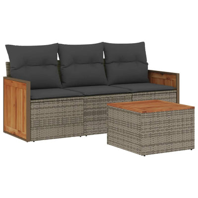 4 Piece Garden Sofa Set with Cushions Grey Poly Rattan