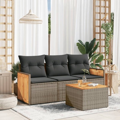 4 Piece Garden Sofa Set with Cushions Grey Poly Rattan