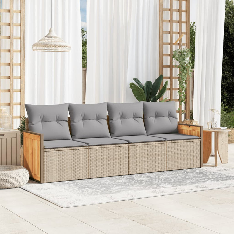 4 Piece Garden Sofa Set with Cushions Beige Poly Rattan