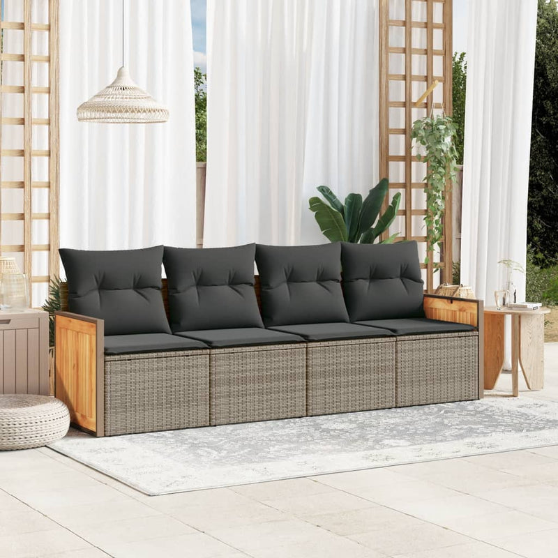 4 Piece Garden Sofa Set with Cushions Grey Poly Rattan