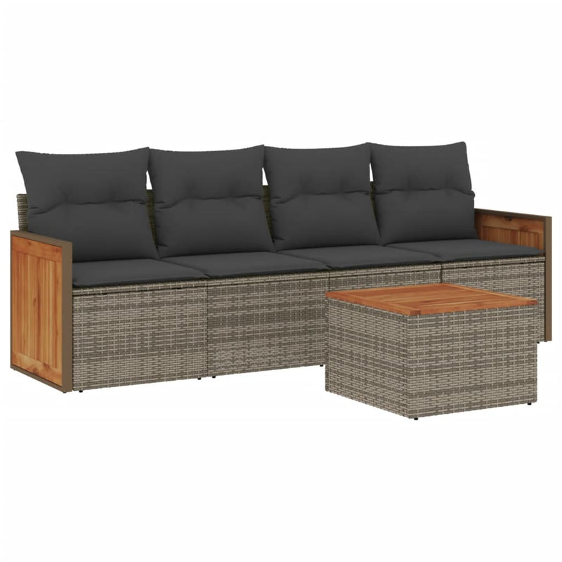 5 Piece Garden Sofa Set with Cushions Grey Poly Rattan