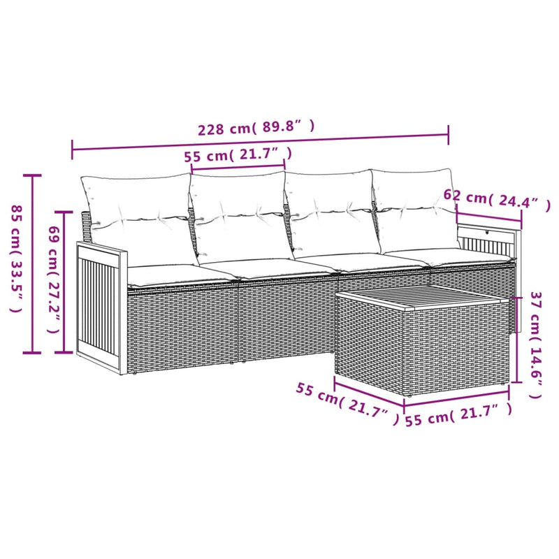 5 Piece Garden Sofa Set with Cushions Grey Poly Rattan