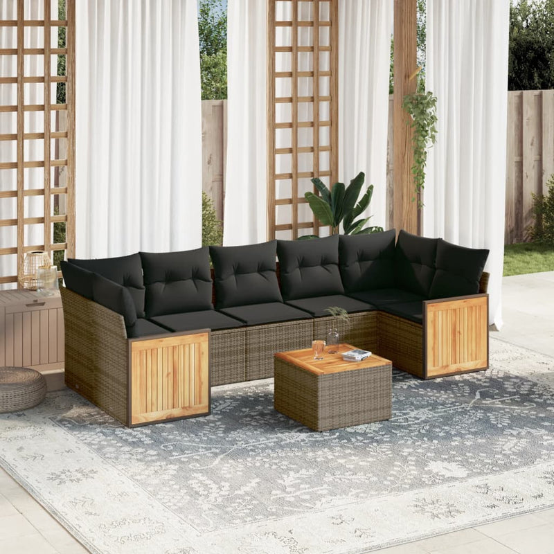 8 Piece Garden Sofa Set with Cushions Grey Poly Rattan