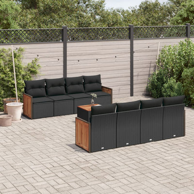 9 Piece Garden Sofa Set with Cushions Black Poly Rattan