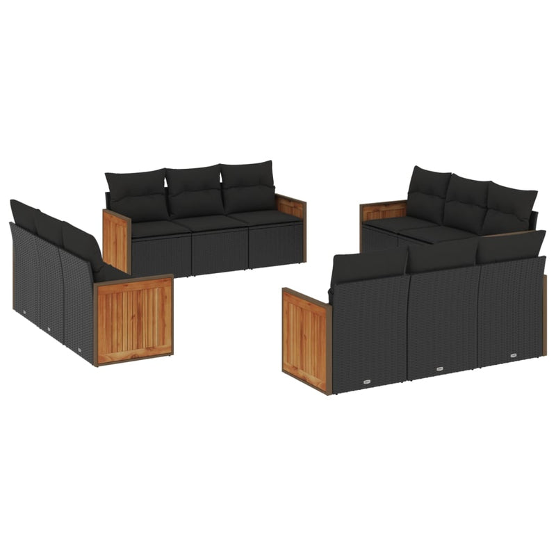 12 Piece Garden Sofa Set with Cushions Black Poly Rattan