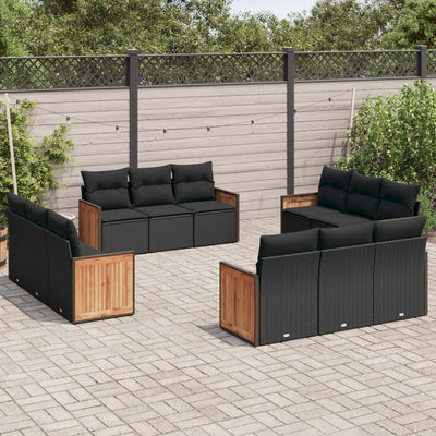 12 Piece Garden Sofa Set with Cushions Black Poly Rattan