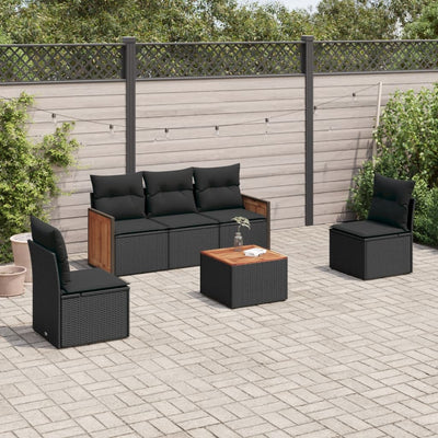 6 Piece Garden Sofa Set with Cushions Black Poly Rattan