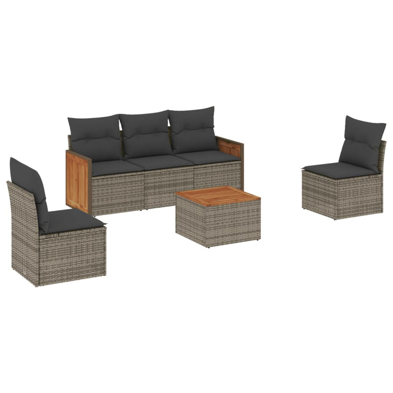 6 Piece Garden Sofa Set with Cushions Grey Poly Rattan