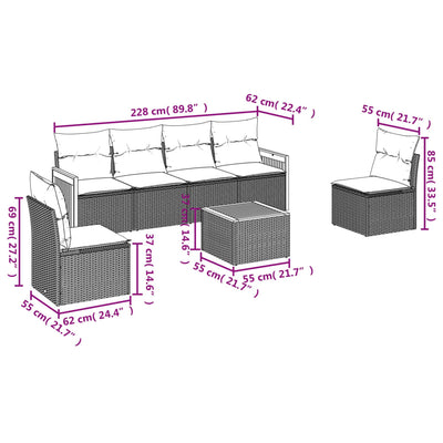 7 Piece Garden Sofa Set with Cushions Grey Poly Rattan