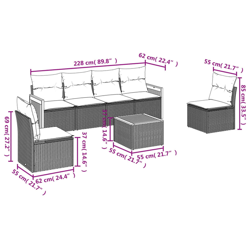 7 Piece Garden Sofa Set with Cushions Grey Poly Rattan